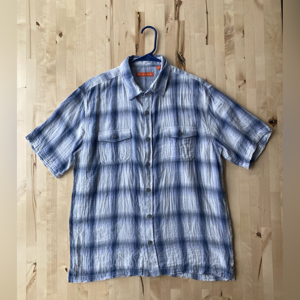 Tori Richard Men's Short Sleeve Button-Up 100% Cotton Gauze Plaid Shirt Sz Large